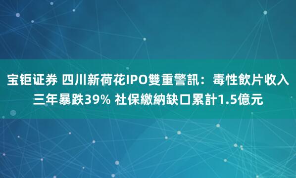 宝钜证券 四川新荷花IPO雙重警訊：毒性飲片收入三年暴跌39% 社保繳納缺口累計1.5億元